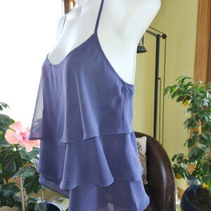 25270 NWT!!  BEBE Tiered Asymmetrical Ruffle Cami Tank in Navy Blue- XXS